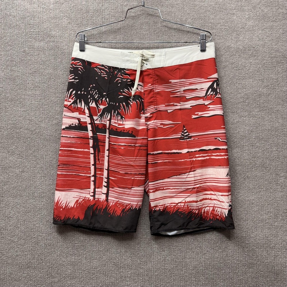 Billabong Platinum X Board Shorts Mens 32 Red Tropical Hula Marlin M1281ISL